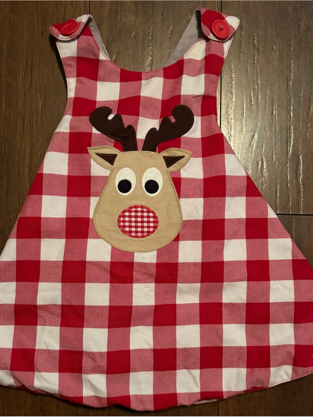 NWOT Boutique Reversible Gingham Reindeer/Little Red Riding Hood Applique Dress